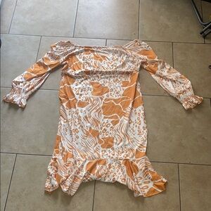 Orange and White Off-Shoulder Dress